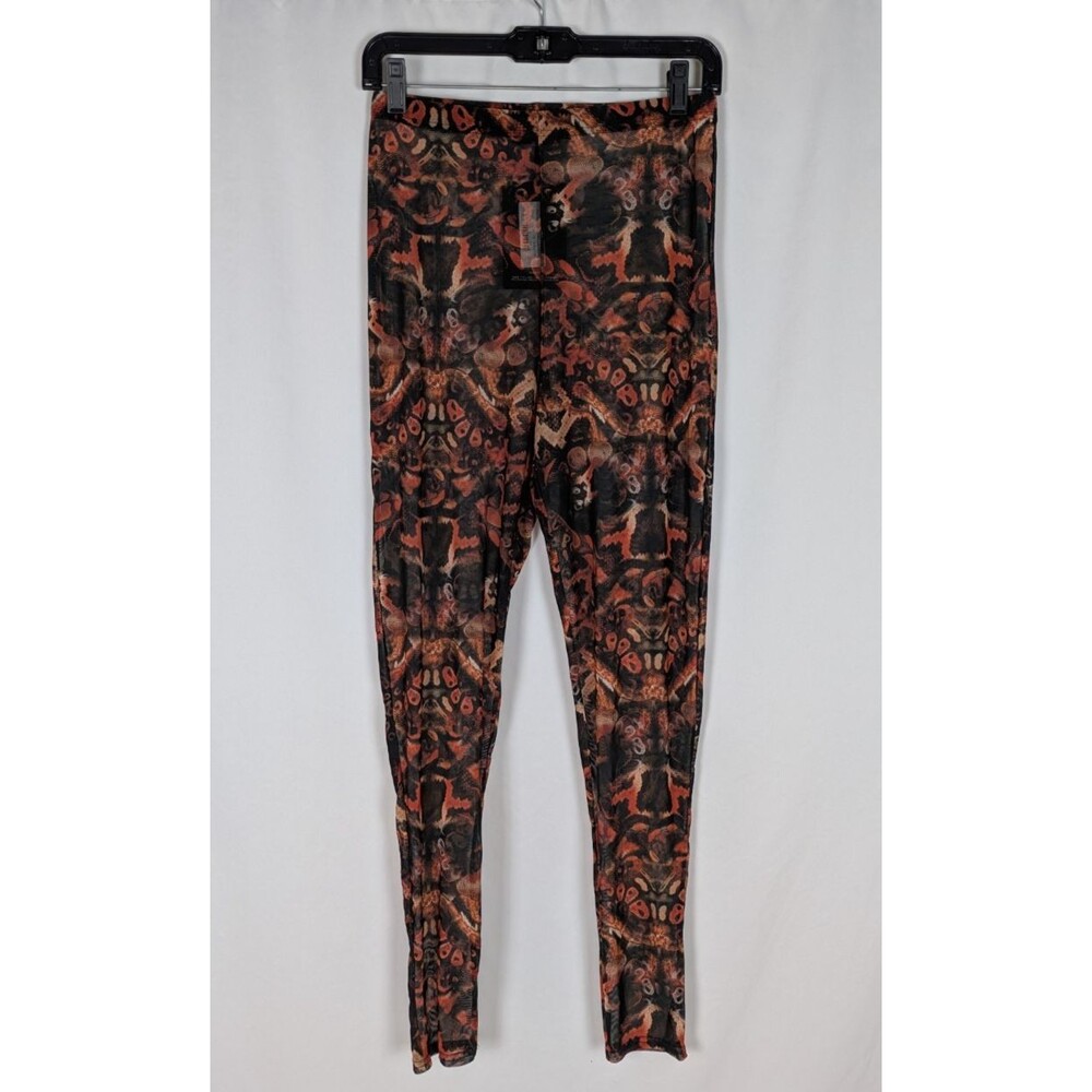 PrettyLittleThing Mesh Leggings 14 NWT Brown Kaleidoscope Clubwear Festival - Picture 1 of 5